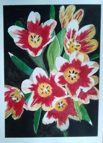 Lynne, tulips, acrylic.